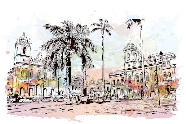 Desenho do centro histórico de Salvador, Bahia, durante o período colonial.