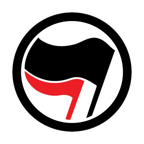 Símbolo atual do antifascismo. A cor preta faz menção ao anarquismo, e a cor vermelha, ao socialismo.