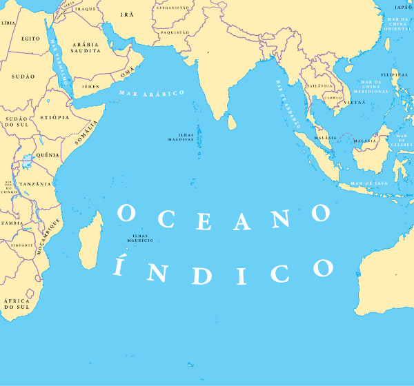 Mapa do oceano Índico.