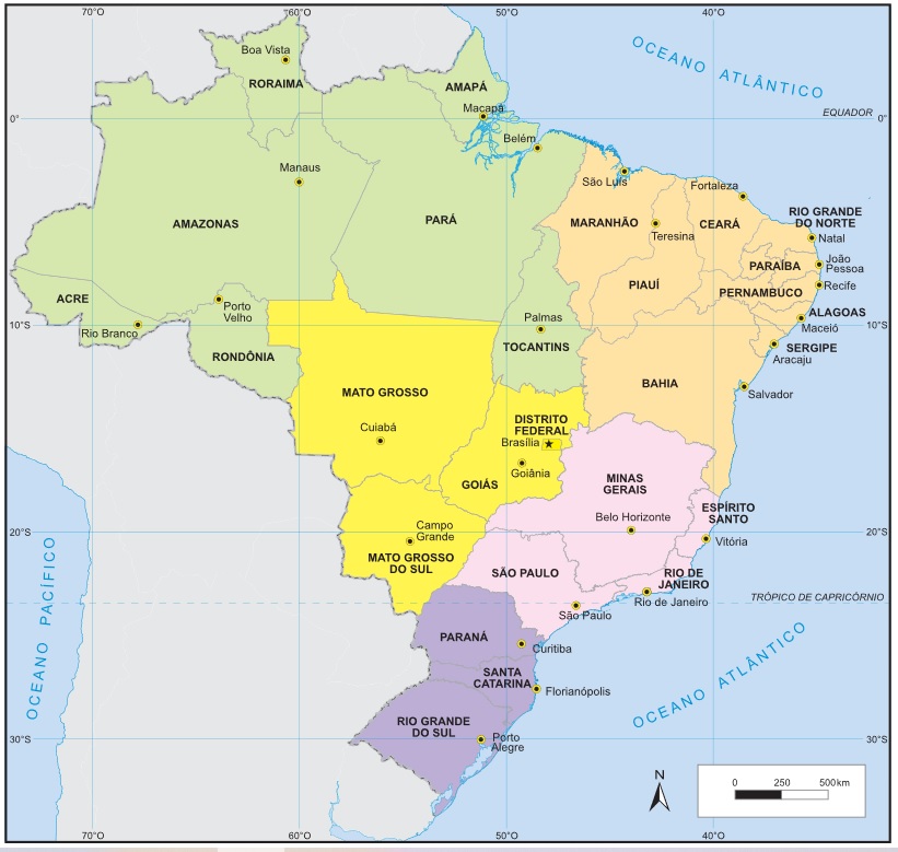 Mapa político do Brasil. Fonte: IBGE.