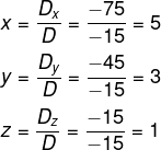Cálculo de valores de x, y e z para resolver sistema linear 3x3