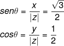Cálculo do valor do cosseno e do seno de θ