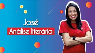 "José I Análise literária" escrito sobre fundo colorido ao lado da imagem da professora