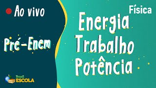 "Pré-Enem | Energia, trabalho e potência" escrito sobre fundo verde