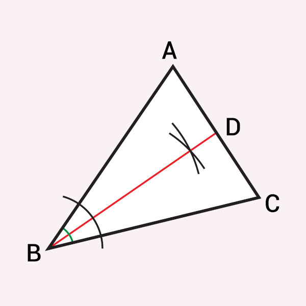 A linha vermelha indica a bissetriz de um ângulo do triângulo.