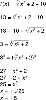 Resolução de função raiz com a substituição da função f(x) por 13.
