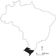 Área de ocorrência dos Pampas, com o Sul do Brasil em destaque.