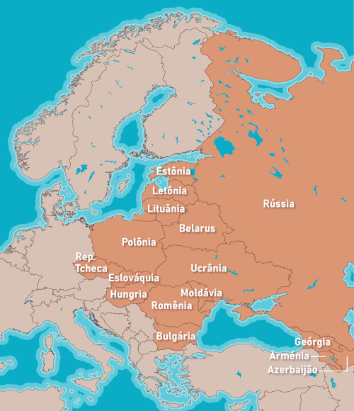Mapa com localização do Leste Europeu