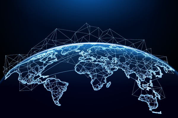 Ilustração do conceito de rede mundial de comunicação que é característico da globalização.