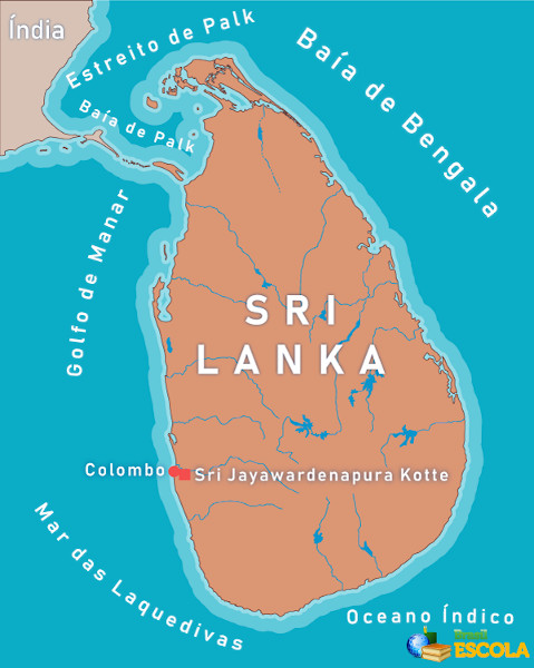 Mapa do Sri Lanka.