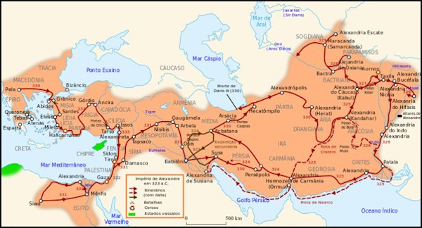 Mapa do Império de Alexandre, o Grande.[1]
