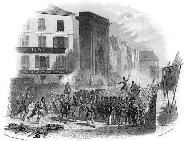 Barricada na França, em junho de 1848: uma das várias manifestações da Primavera dos Povos.