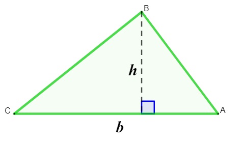 Ilustração de um triângulo ABC com base b e altura h.