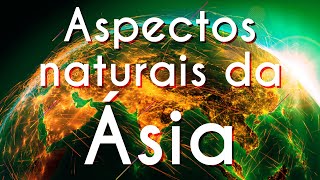 "Aspectos naturais da Ásia" escrito sobre ilustração do planeta Terra