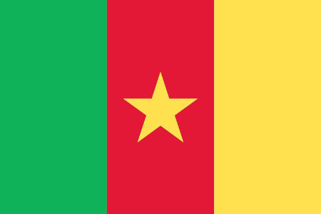 Bandeira do Camarões, em verde, vermelho e amarelo, com estrela em amarelo ao centro.