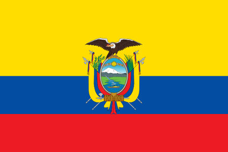 Bandeira do Equador, na cores amarela, azul e vermelha. 