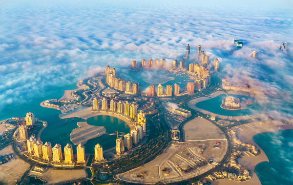 Vista aérea da Ilha The Pearl, em Doha, capital do Catar, país-sede da Copa do Mundo 2022.