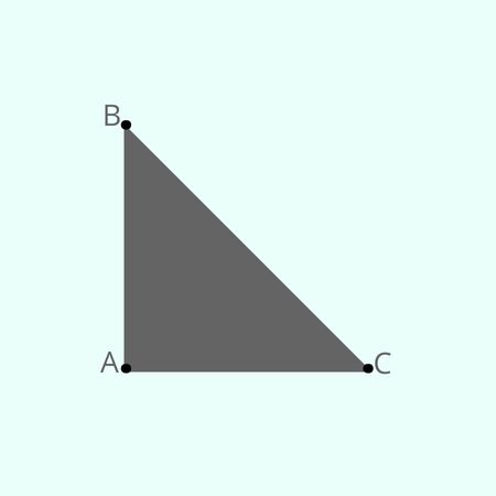 Ilustração de um triângulo retângulo ABC, cuja área está destacada em cinza.