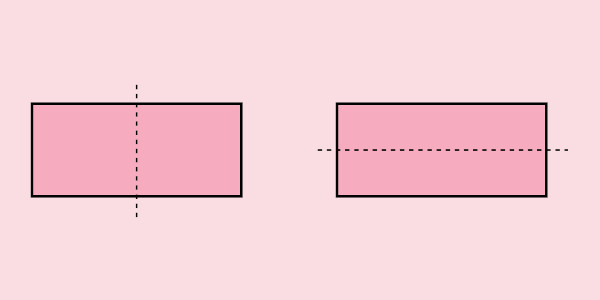 Retângulos divididos ao meio por reta, ilustrando o conceito de simetria.