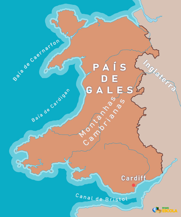 Mapa do País de Gales.