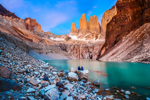 Natural landscape in Torres del Paine National Park, a tourist spot in Patagonia.