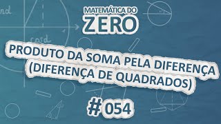 Texto"Matemática do Zero | Produto da Soma pela Diferença (Diferença de Quadrados)" em fundo azul.