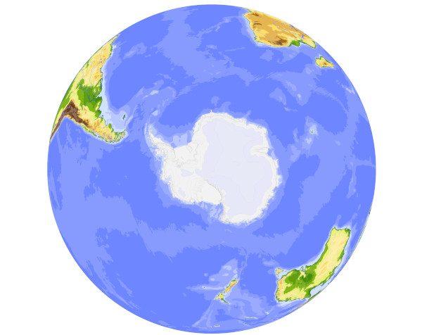 Ilustração de um globo terrestre indicando a localização da Antártida (ou Antártica), o continente mais frio da Terra.