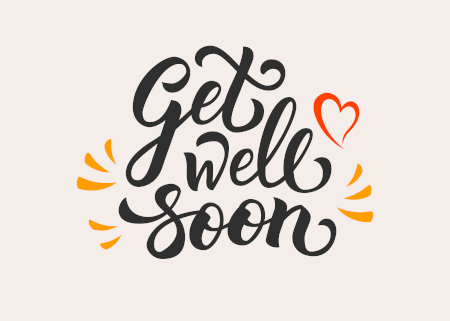 Texto em inglês “Get well soon” em fundo bege.