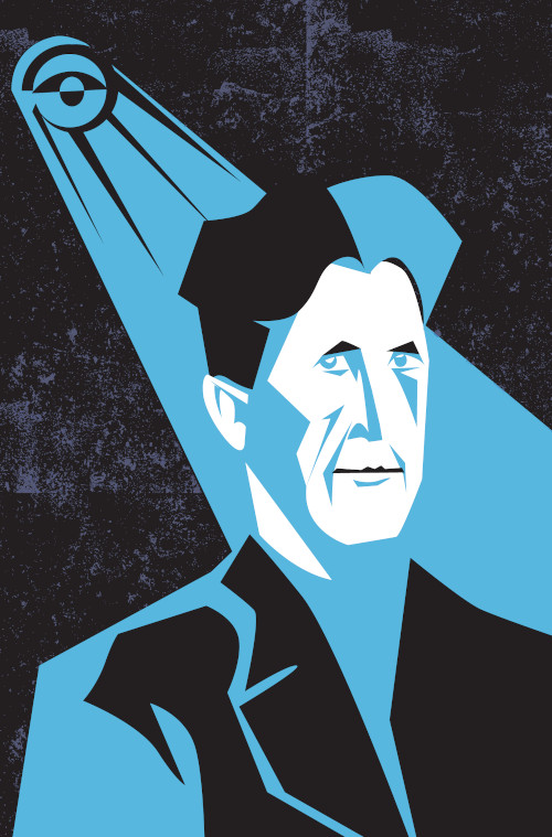  Ilustração traz um olho direcionado ao escritor George Orwell, em referência à obra 1984.