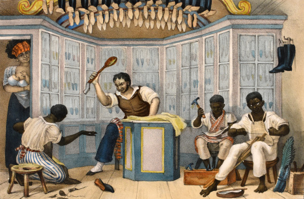  “Loja de sapateiros”, do francês Jean-Baptiste Debret, uma obra do neoclassicismo produzida no Brasil.
