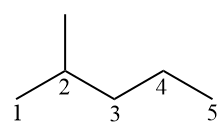 Estrutura utilizada na nomenclatura do hidrocarboneto 2-metilpentano, um alcano.