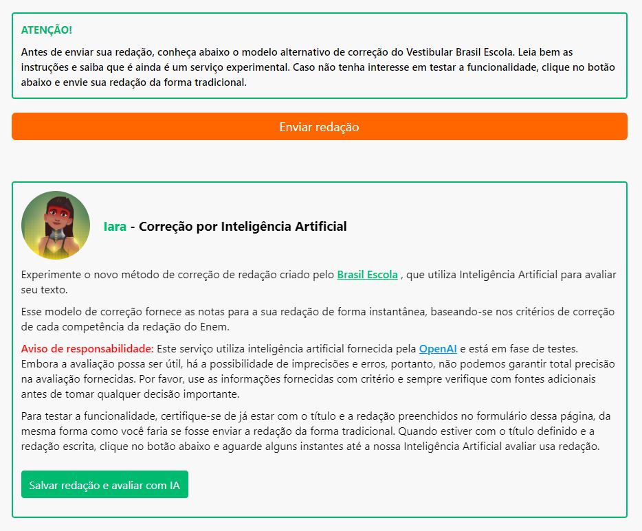 Página de escolha da forma de envio da redação no Brasil Escola 