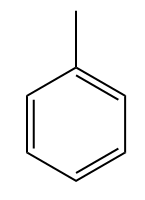 Estrutura utilizada na nomenclatura do hidrocarboneto metilbenzeno, um aromático.