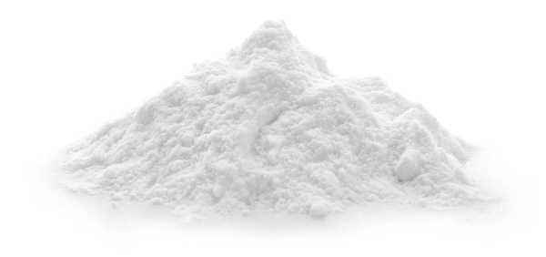 Bicarbonato de sódio em sua forma sólida.