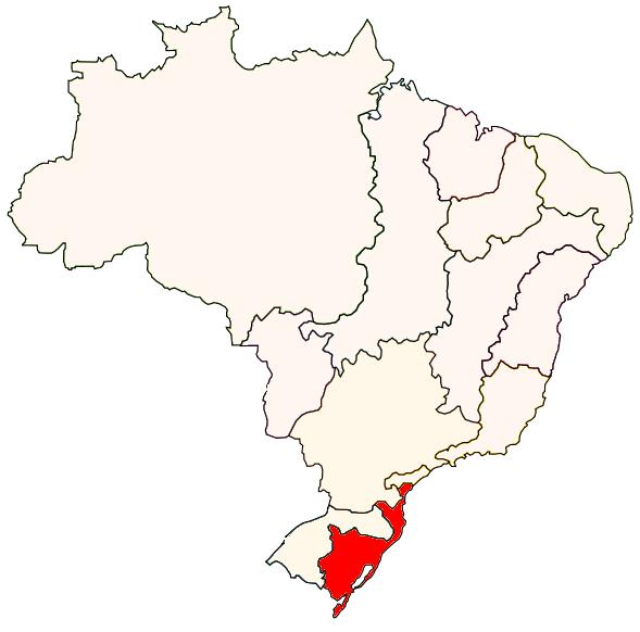 Localização da bacia do Atlântico Sul, parte da hidrografia do Brasil.