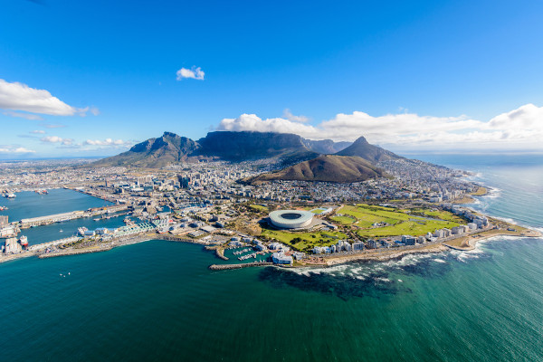 Vista do litoral da Cidade do Cabo, na África do Sul.