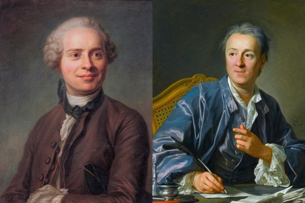 À direita, d’Alembert; à esquerda, Diderot; dois filósofos ligados ao iluminismo.