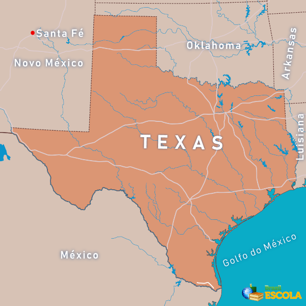 Mapa do estado do Texas.