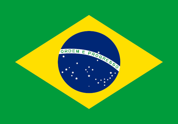 Bandeira do Brasil, país da América do Sul.