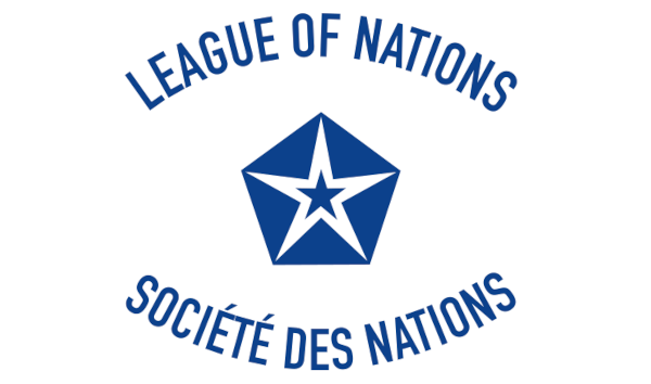 Bandeira onde se lê “League of nations, Société des nations”.