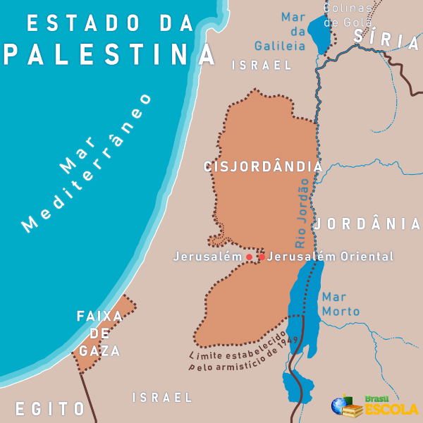 Mapa do território da Cisjordânia