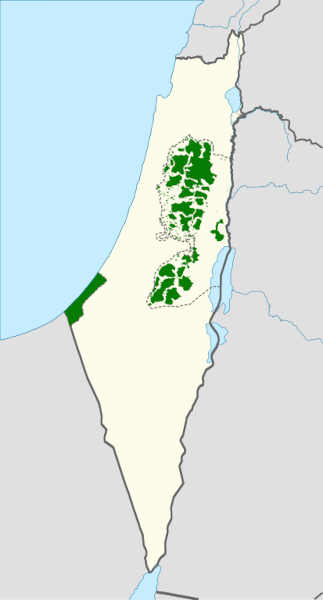 Mapa da região da Palestina atualmente, cuja perda de território está ligada à intensificação da Questão Palestina.