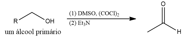 Reação de obtenção de aldeído por meio da oxidação de Swern.