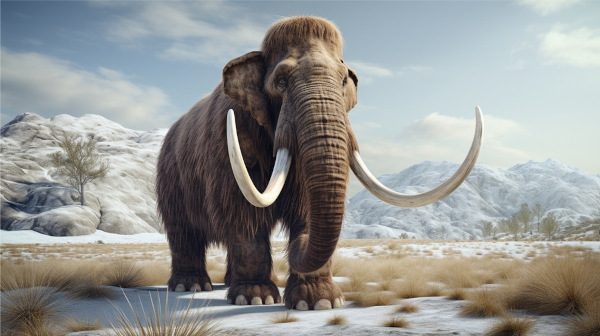 Imagem representativa de um mamute, animal extinto em uma das eras do gelo que ocorreram na Era Cenozoica.