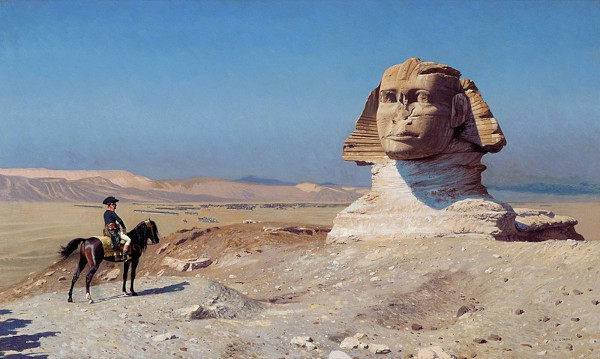 Pintura retrata Napoleão diante da Esfinge, durante a Campanha no Egito.