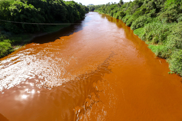 Águas do rio Paraopeba, poluídas e contaminadas pela lama oriunda do rompimento da barragem de Brumadinho.