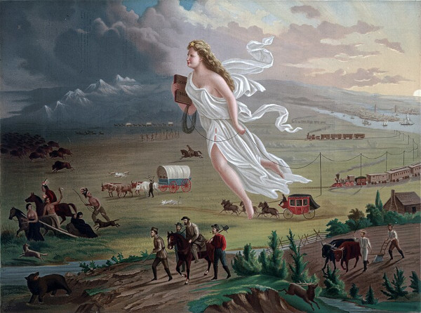 Pintura de John Gast representando a ideia do Destino Manifesto em relação à marcha para o oeste nos Estados Unidos.
