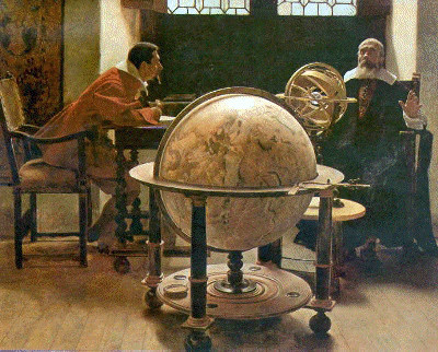 Galileu e Viviani em pintura de Tito Lessi, em texto sobre Revolução Científica.