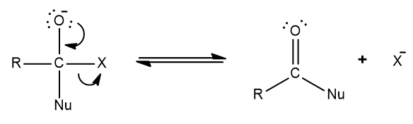 Substituição de carbono acílico em reação de esterificação.