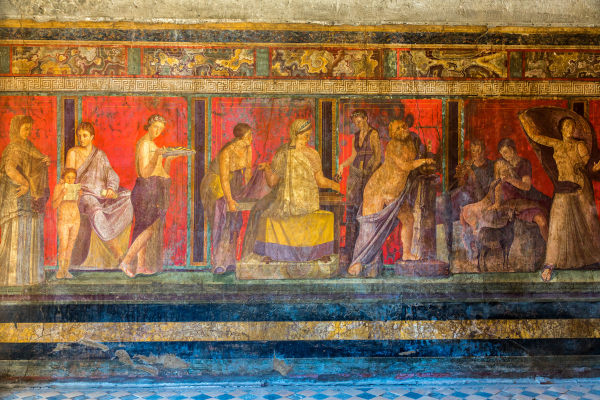 Afresco romano na cidade de Pompeia, um exemplo de arte romana.